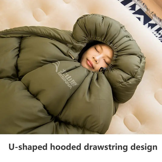 1pc envelope style sleeping bag with zip closure thickened synthetic insulation for winter camping hiking portable half length design olive