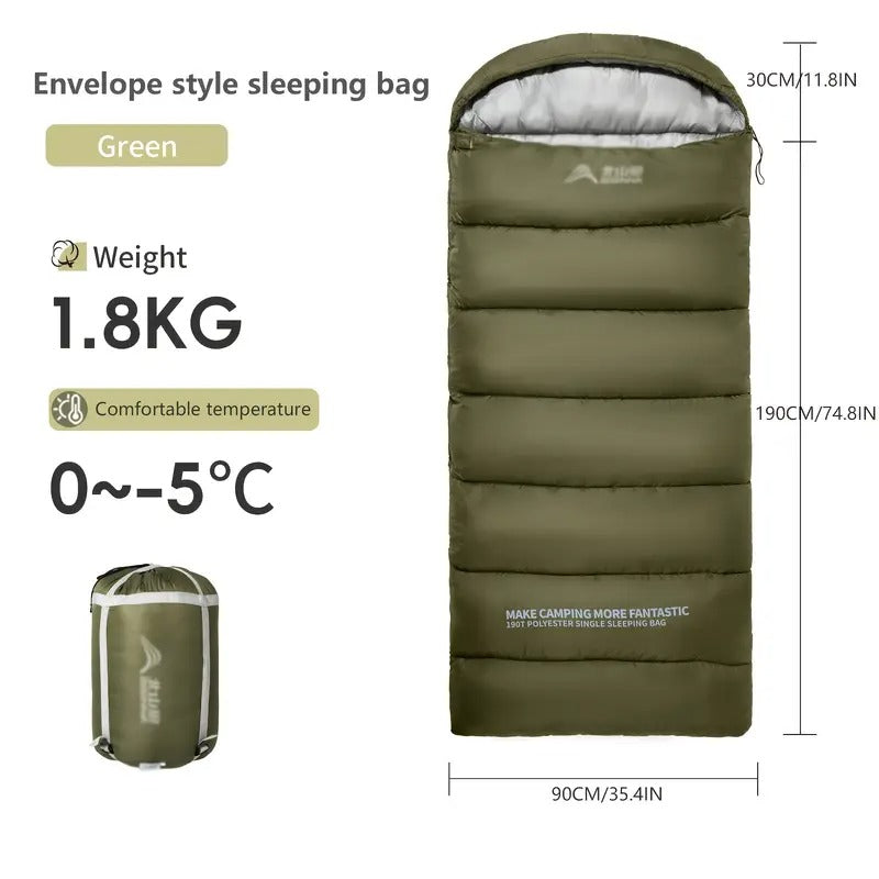1pc envelope style sleeping bag with zip closure thickened synthetic insulation for winter camping hiking portable half length design olive