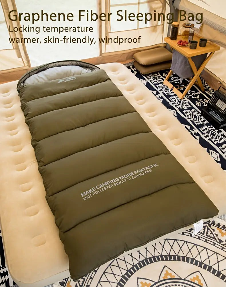 1pc envelope style sleeping bag with zip closure thickened synthetic insulation for winter camping hiking portable half length design olive